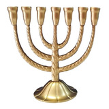 Candelabro Menorah  7 Velas Pintada En Color Dorado 