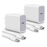 2 Pcs 20w Adaptador Cargador Carga Rápida Y Cable Para Apple