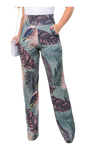 Calça Pantalona Moda Blogueira Bolso Lateral Elegante Casual