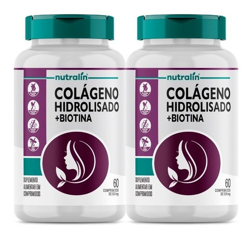 Kit 2 Colágeno Hidrolisado C/ Biotina 500mg Cabelo Pele Unha