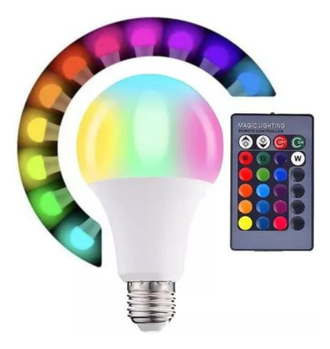 Lâmpada Led Rgb 15w Bivolt E27 Com Controle Remoto