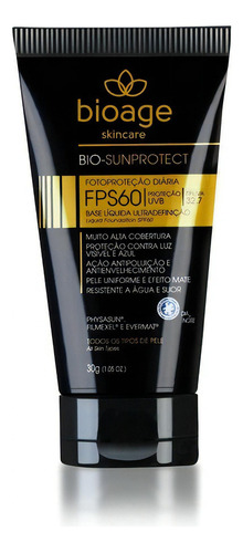 Bioage Bio-sunprotect Base Líquida Alta Cobertura Tom Marrom Escuro Fps60 30gr