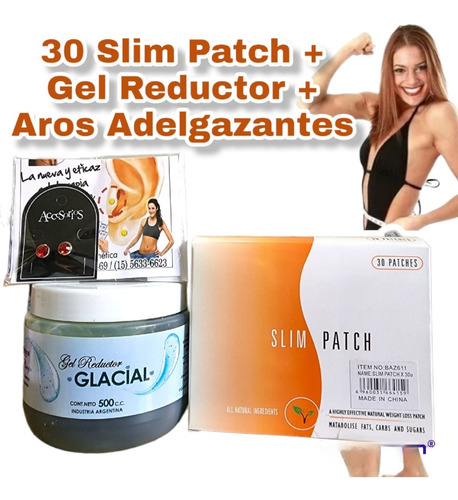 30 Parches Slim Patch + Gel Reductor + Aros Adelgazantes
