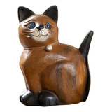 Estátua De Gato Esculpida Em Madeira, E Cabeça Esquerda