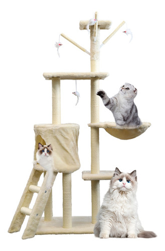 Mueble Rascador Para Gato Casa Juguete Escalera Hamaca 138cm
