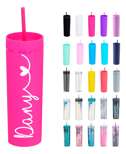 Paquete 4 Vasos Skinny Personalizados Con Popote