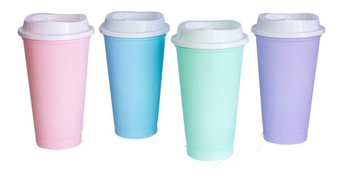 10 Vaso Reutilizable Tipo Starbucks Mug Tapa Colores Pastel