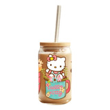 Vaso Lata Con Tapa De Bamboo Y Bombilla Hello Kitty