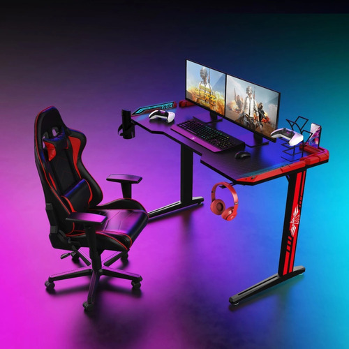 Escritorio Gamer Rgb Luces Led Ergonomico Amplio   