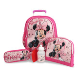 Kit Escolar Infantil Mochila Minnie Mouse Rodinhas Tam M 