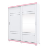 Guarda Roupa Solteiro Com Espelho 2 Portas H02 Branco/rosa Cor Branco