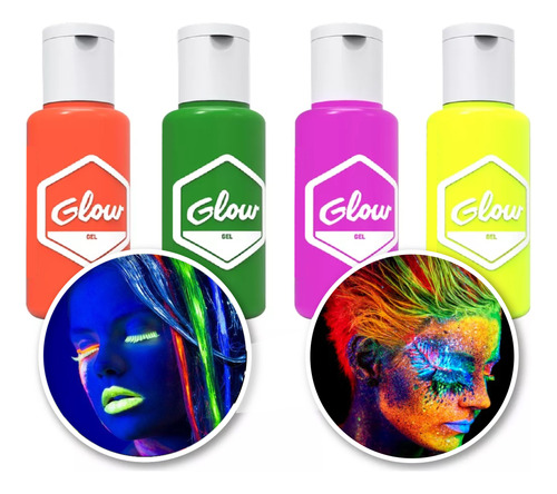 Kit Gel Para Cabello Neon Fluorescente Makeup Artistico Glow