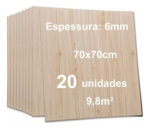 20 Placas Painel 3d Espuma Autocolante Madeira 70x70cm 6mm