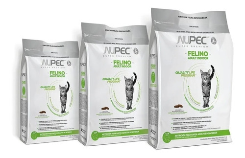 Alimento Nupec Felino Indoor Gato Adulto 3 Bultos De 5kg C/u