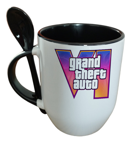 Taza Con Cuchara Gta Vi Logo Personalizable