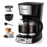 Sangkee Cafetera De Goteo, Cafetera Eléctrica 12 Tazas De Cafe Programable Con Temporizador De 24h, 1.8l Jarra De Vidrio,electrodomesticos Cocina Cafetera Compacta Con Filtro Permanente Y Cuchar, Dps1