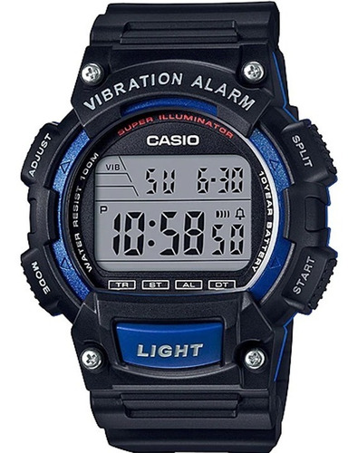 Reloj Casio Deportivo Liviano W-736h-2avdf Hombre Original Correa Negro Bisel Azul Fondo Negro