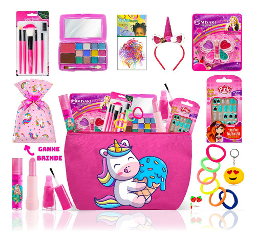 Kit Infantil C/ Maquiagem Maleta + Batom Brilho +esmalte