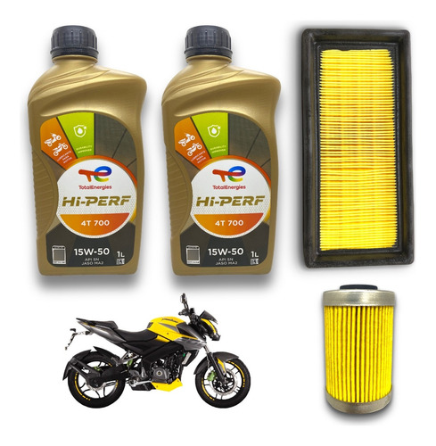 Kit Service Aceite Total 15w50 + Filtros Bajaj Rouser 200 Ns