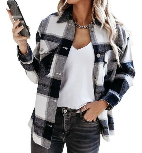 Chaquetas Mujer Camisa Cuadros Solapa