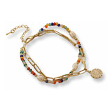 Pulsera Doble Colores Cadena Plata S925 Baño Oro