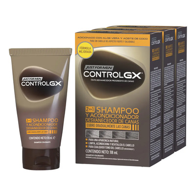 Shampoo y Acondicionador Just for Men, Shampoo Matizador 2 en 1, Desvanecedor de Canas, Paquete de 3, 118 ml | Meses sin interés