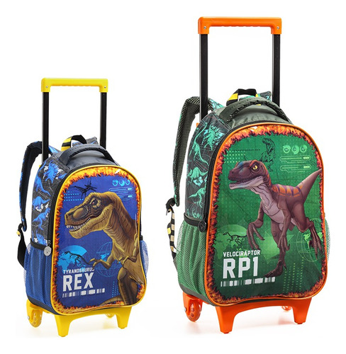 Mochila Infantil Com Rodinhas De Dinossauros De 41cm