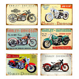 Carteles Metalicos Pack 6 Placas Motos Harley Retro20x30 Cms