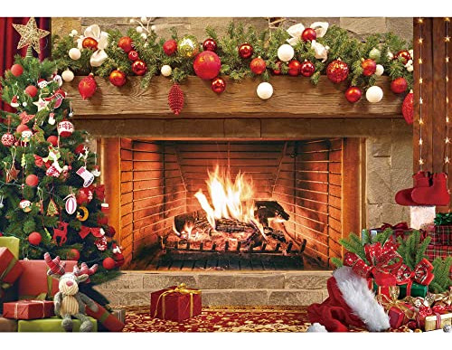 Fondo Navidad 8x6ft Para Chimenea - Vintage Xmas Tree Sock.