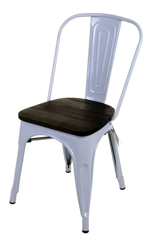 Silla C/respaldo Diseño De Metal Blanco Asiento Madera 233