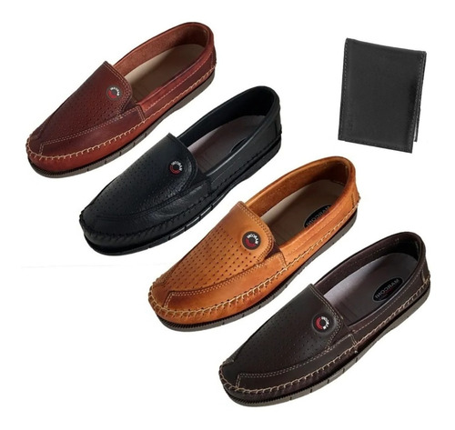 Mocassim Sapato Sapatilha Masculino Kit Com 4 Pares Couro