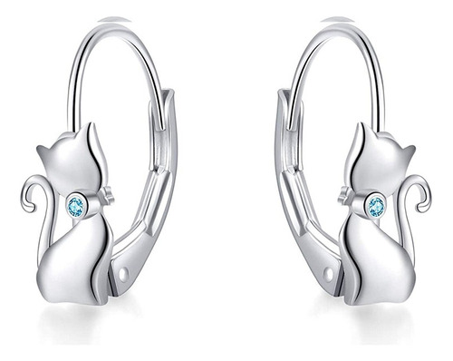 Aros Pendientes Plata S925 Gato Zirconia Mujer