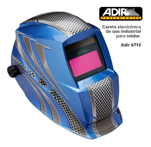 Careta Electrónica Soldar Automática Azul Con Gris Adir 6713