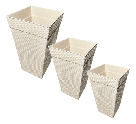 Kit 3 Vasos Coluna Quadrado Rattan Para Flores E Plantas 