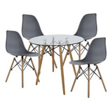 Set Comedor Mundo In Cristal 4 Sillas Eames Redondo 80cm Color Gris Diseño De La Tela De Las Sillas Liso