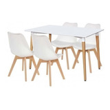 Mesa Eames Comedor Madera 140x80 + 4 Sillas Tulip Blanca