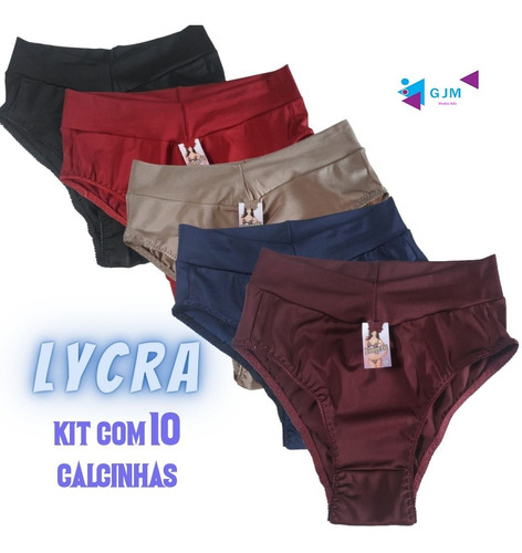 Kit 10 Calcinha Calçola Cós Alto Plus Size Lycra Feminina