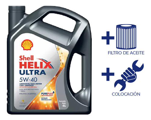 Cambio Aceite Shell Helix Ult 5w40 4l +fil Ac Clio Mio 1.2,