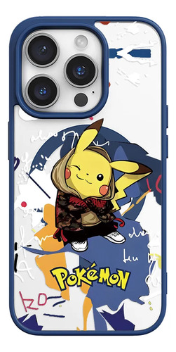 Funda Magnética Con Patrón De Pokémon Amarillo Para iPhone 16 Pro Max 11 12 13 14 15 16e 17 Plus Mini Air Carcasa-azul