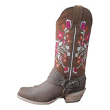 Botas Vaqueras Dama Rodeo Tang Flores Rosas 