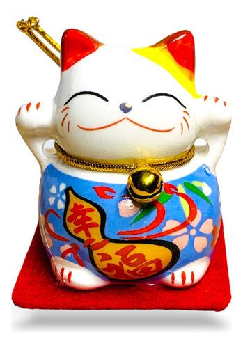 5 Mini Gatos Blanco Maneki Neko Buena Suerte Cerámica Set