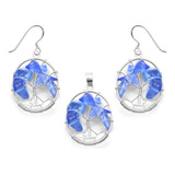 Conjunto De Plata 925 Arbol De La Vida Con Cuarzo Azul