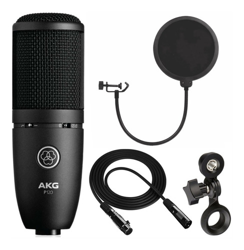 Combo Akg P120 Micrófono Estudio Filtro Antipop Cable Xlr 6m