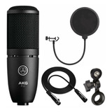 Combo Akg P120 Micrófono Estudio Filtro Antipop Cable Xlr 6m
