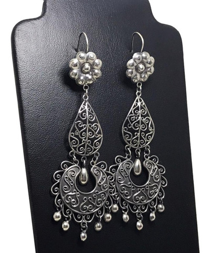 Aretes En Plata 925 Lindos Filigrana Flores Colgantes Largos