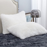 Faux Fur Pillowcases Standard Size, Set Of 2 Shaggy Plu...