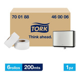 Tork Dispensador Inox + Higienico Bobina Prem 6rollos/200mts