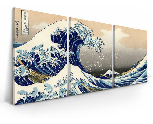 Quadro A Grande Onda Hokusai 150x75 Cm Decorativo Para Sala 