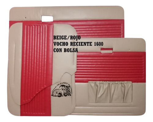 Tapas Puerta Vocho Reciente 1600 Color Beige-rojo Con Bolsa Izquierda Tacto Piel Original 4piezas Vw (a)