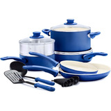 Batería De Cocina Con Cerámica Azul 12 Piezas Greenlife